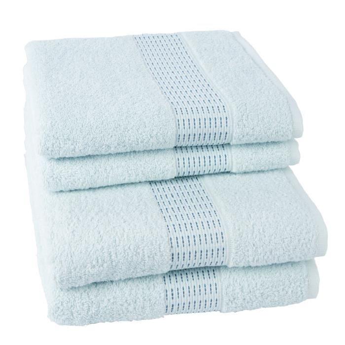 JULES CLARYSSE Lot de 2 serviettes + 2 draps de bain Jasmine - Bleu Eau