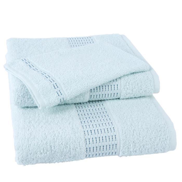 JULES CLARYSSE Lot de 1 serviette + 1 drap de bain + 1 gant de toilette Jasmine - Bleu