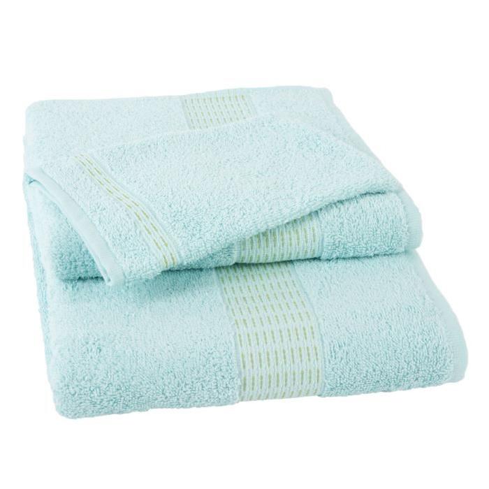 JULES CLARYSSE Lot de 1 serviette + 1 drap de bain + 1 gant de toilette Jasmine - Bleu Eau