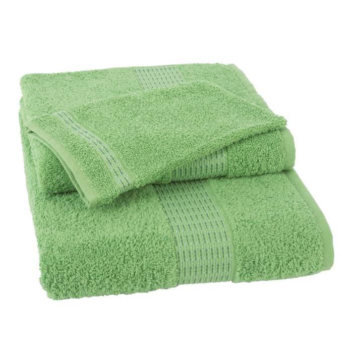 JULES CLARYSSE Lot de 1 serviette + 1 drap de bain + 1 gant de toilette Jasmine - Vert