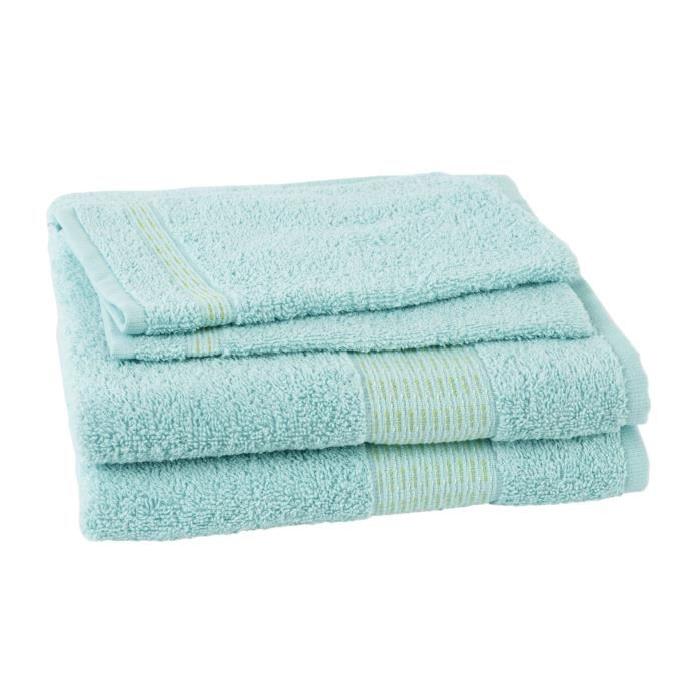 JULES CLARYSSE Lot de 2 serviettes + 2 gants de toilette  15x21cm Jasmine - Bleu Eau