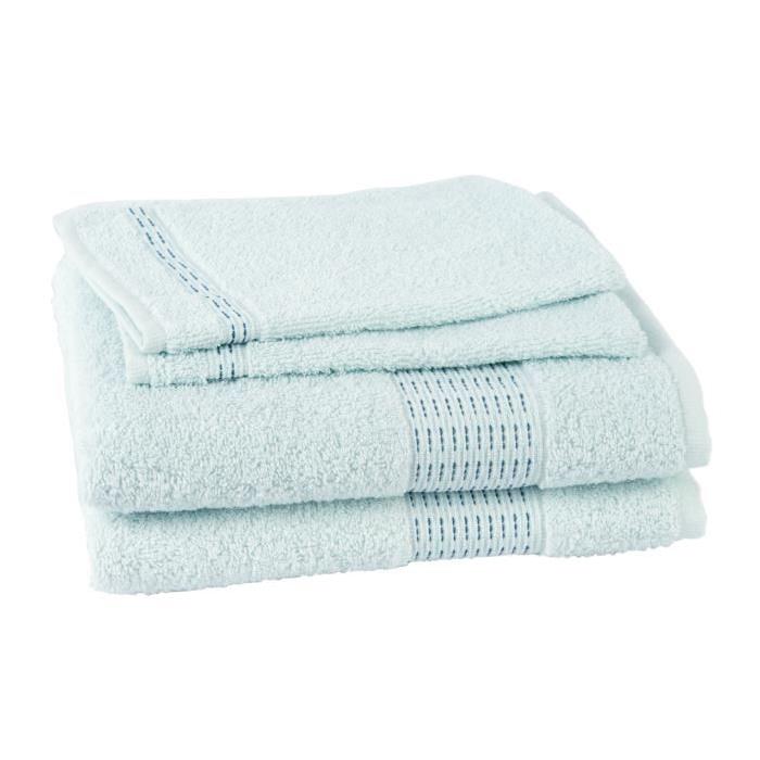 JULES CLARYSSE Lot de 2 serviettes + 2 gants de toilette  15x21cm Jasmine - Bleu eau