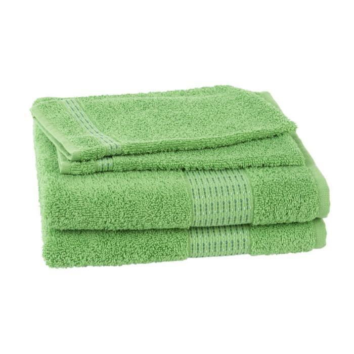 JULES CLARYSSE Lot de 2 serviettes + 2 gants de toilette  15x21cm Jasmine - Vert