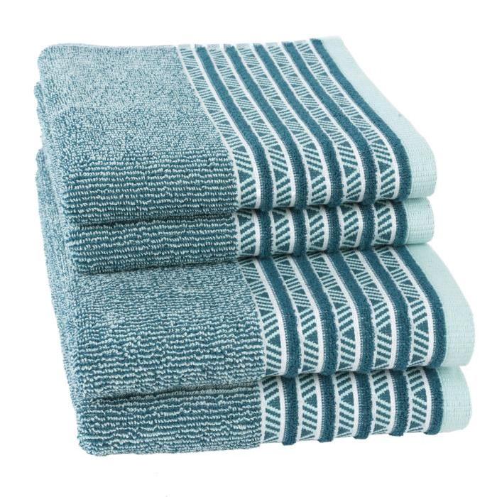 JULES CLARYSSE Lot de 2 serviettes + 2 draps de bain IRIS - Bleu