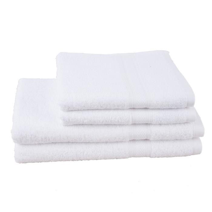 JULES CLARYSSE Lot de 2 serviettes+ 2 draps de bain Élégance - Blanc