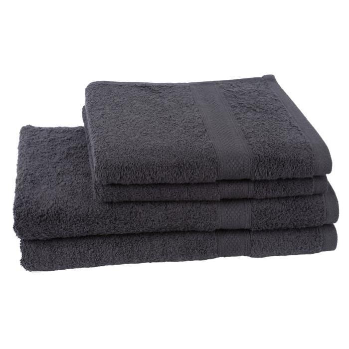 JULES CLARYSSE Lot de 2 serviettes + 2 draps de bain  70x140cm Élégance - Anthracite