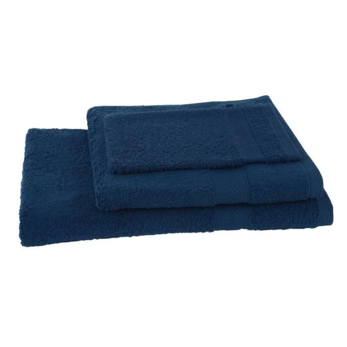 JULES CLARYSSE Lot de 1 serviette + 1 drap de bain + 1 gant de toilette Élégance - Marine