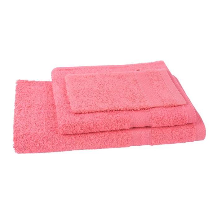 JULES CLARYSSE Lot de 1 serviette + 1 drap de bain + 1 gant de toilette Élégance - Corail