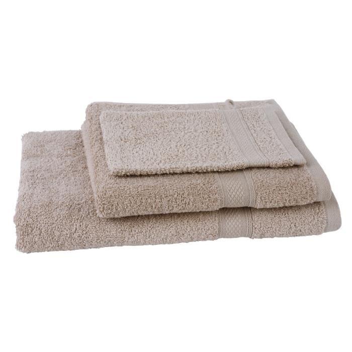 JULES CLARYSSE Lot de 1 serviette + 1 drap de bain + 1 gant de toilette Élégance - Sable