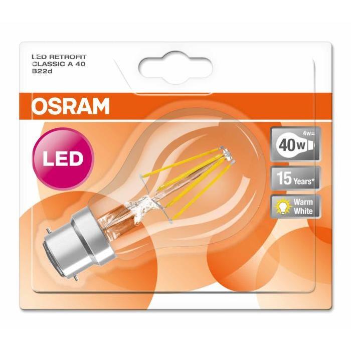 OSRAM Ampoule filament LED B22 4 W équivalent a 40 W blanc chaud