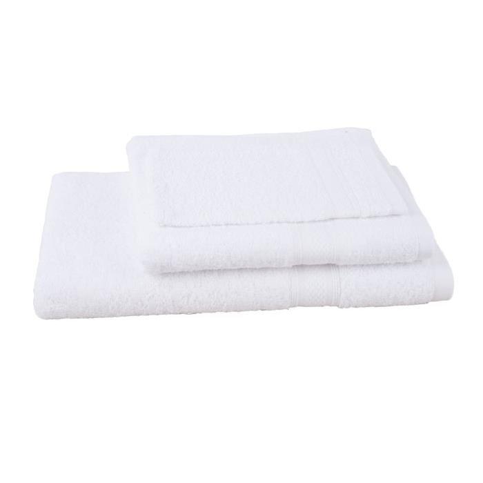 JULES CLARYSSE Lot de 1 serviette + 1 drap de bain + 1 gant de toilette Élégance - Blanc