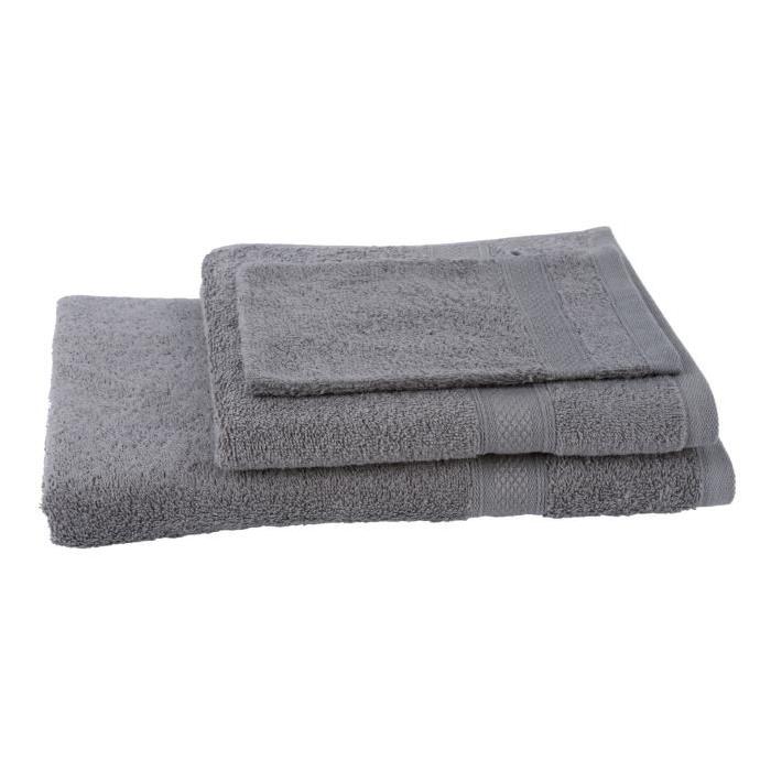 JULES CLARYSSE Lot de 1 serviette + 1 drap de bain + 1 gant de toilette Élégance - Gris