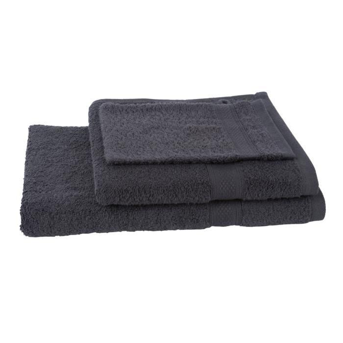 JULES CLARYSSE Lot de 1 serviette + 1 drap de bain + 1 gant de toilette Élégance - Anthracite