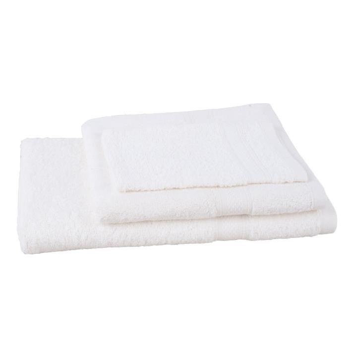 JULES CLARYSSE Lot de 1 serviette + 1 drap de bain + 1 gant de toilette Élégance - Ivoire