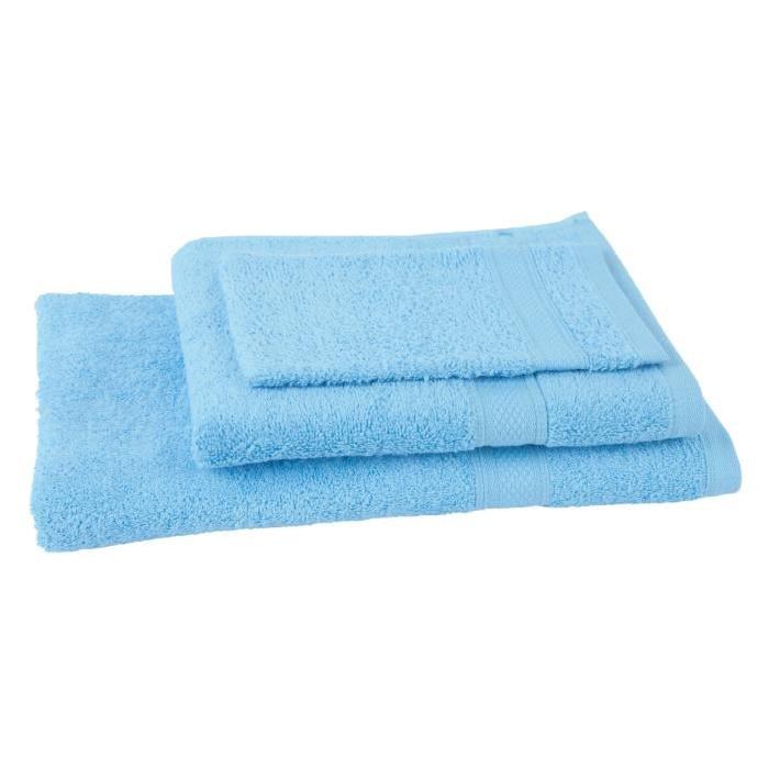 JULES CLARYSSE Lot de 1 serviette + 1 drap de bain + 1 gant de toilette Élégance - Ciel