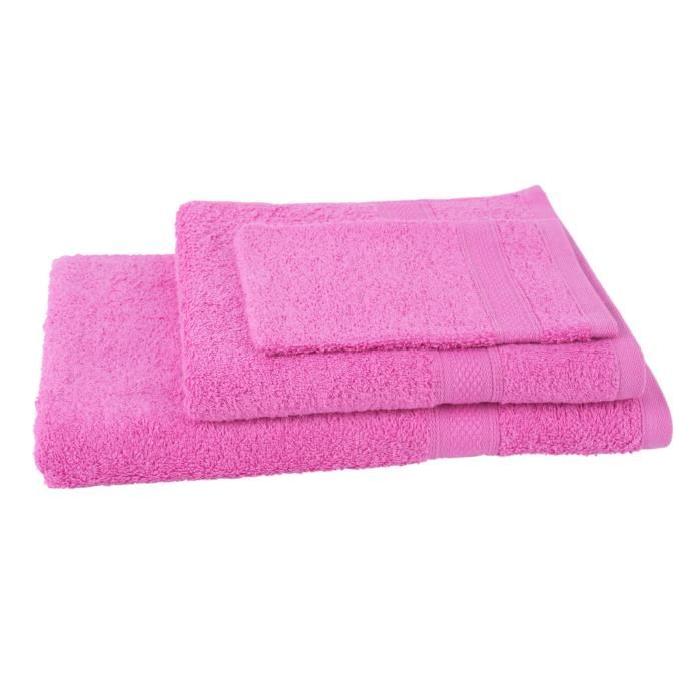 JULES CLARYSSE Lot de 1 serviette + 1 drap de bain + 1 gant de toilette Élégance - Rose