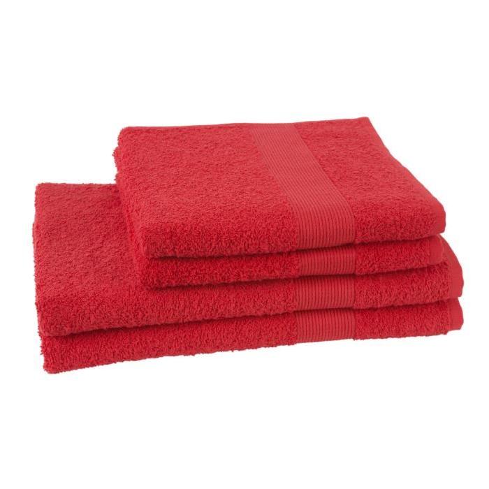 JULES CLARYSSE Lot de 2 serviettes + 2 draps de bain Viva - Rouge