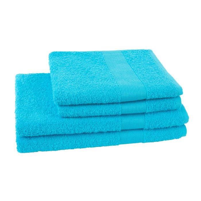 JULES CLARYSSE Lot de 2 serviettes + 2 draps de bain Viva - Bleu Turquoise