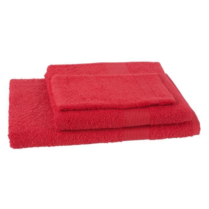 JULES CLARYSSE Lot de 1 serviette + 1 drap de bain + 1 gant de toilette Viva - Rouge