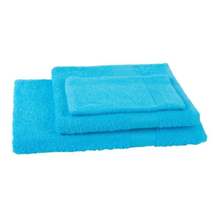 JULES CLARYSSE Lot de 1 serviette + 1 drap de bain + 1 gant de toilette Viva  Bleu Turquoise