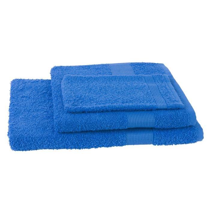 JULES CLARYSSE Lot de 1 serviette + 1 drap de bain + 1 gant de toilette Viva - Bleu