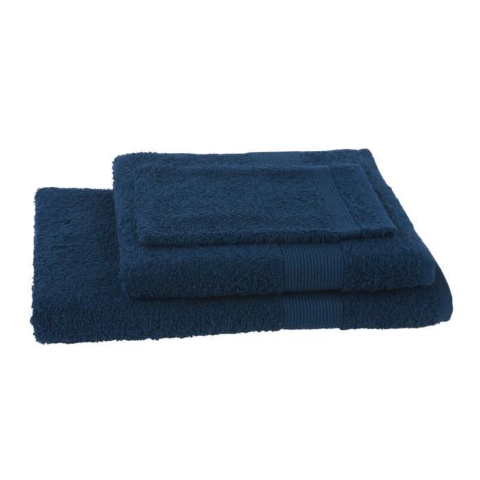 JULES CLARYSSE Lot de 1 serviette + 1 drap de bain + 1 gant de toilette Viva - Bleu Marine