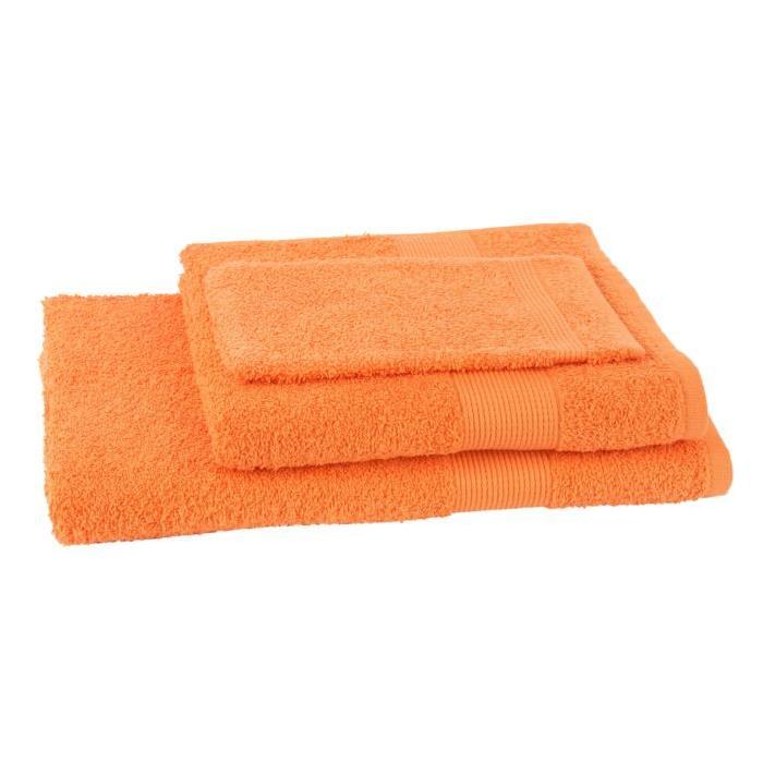 JULES CLARYSSE Lot de 1 serviette + 1 drap de bain + 1 gant de toilette Viva - Orange