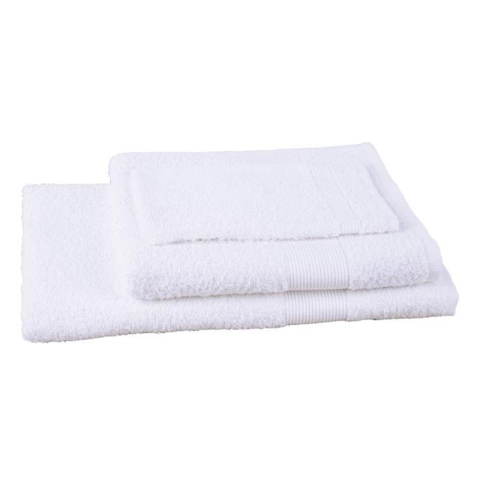 JULES CLARYSSE Lot de 1 serviette + 1 drap de bain + 1 gant de toilette Viva - Blanc