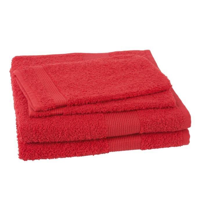 JULES CLARYSSE Lot de 2 serviettes + 2 gants de toilette Viva - Rouge