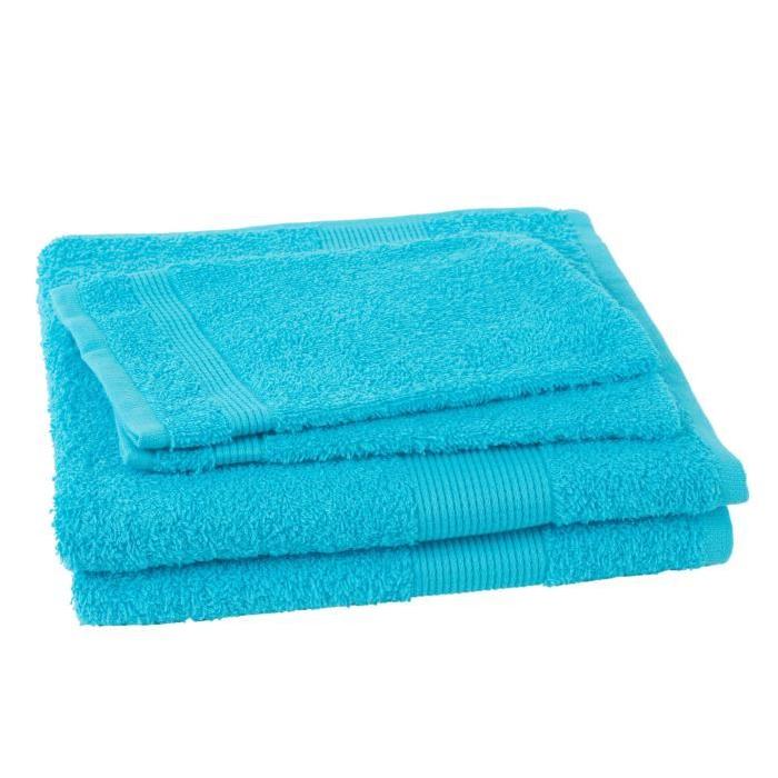 JULES CLARYSSE Lot de 2 serviettes + 2 gants de toilette Viva - Bleu Turquoise