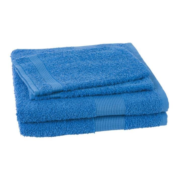 JULES CLARYSSE Lot de 2 serviettes + 2 gants de toilette Viva - Bleu