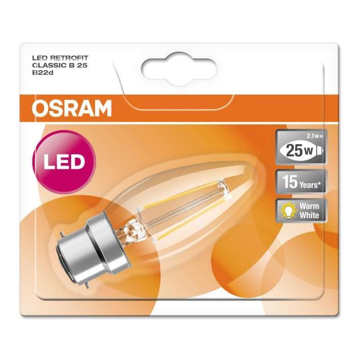 OSRAM Ampoule filament LED B22 2 W équivalent a 25 W blanc chaud