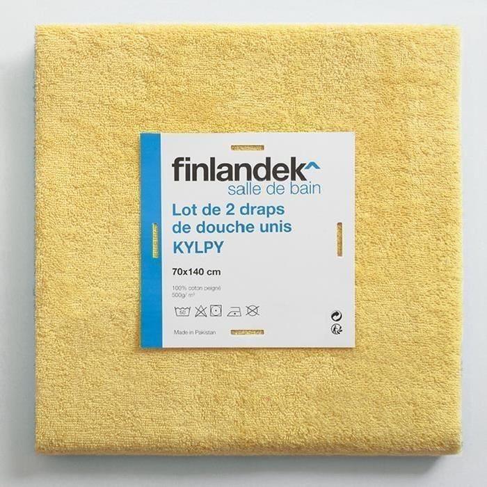 FINLANDEK Set de 2 Draps de douche KYLPY 70x140 cm jaune moutarde