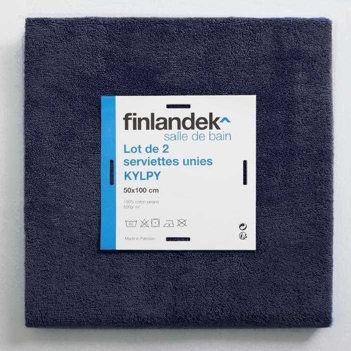 FINLANDEK Set de 2 Serviettes de toilette KYLPY 50x100 cm bleu marine