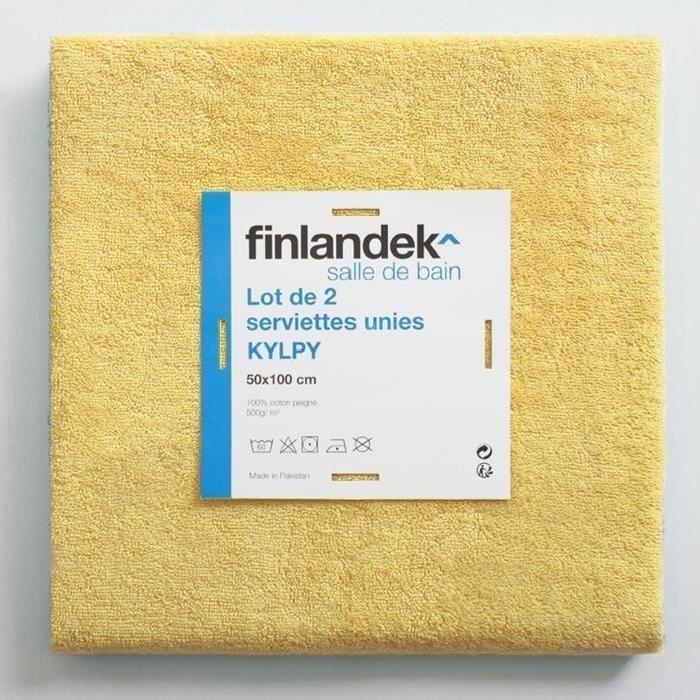 FINLANDEK Set de 2 Serviettes de toilette KYLPY 50x100 cm jaune moutarde