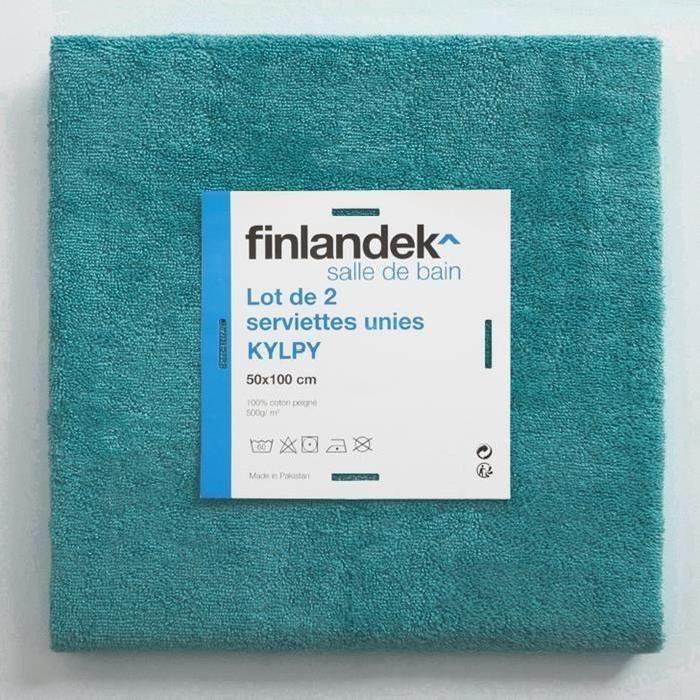 FINLANDEK Set de 2 Serviettes de toilette KYLPY 50x100 cm bleu pétrole