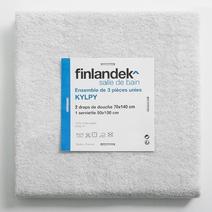 FINLANDEK Set de 2 Draps de douche 70x140 cm + 1 serviette de toilette 50x100 cm KYLPY blanc