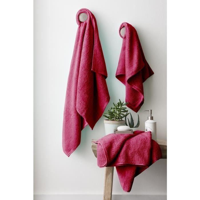 FINLANDEK Set de 2 Draps de douche 70x140 cm + 1 serviette de toilette 50x100 cm KYLPY framboise