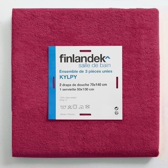 FINLANDEK Set de 2 Draps de douche 70x140 cm + 1 serviette de toilette 50x100 cm KYLPY framboise