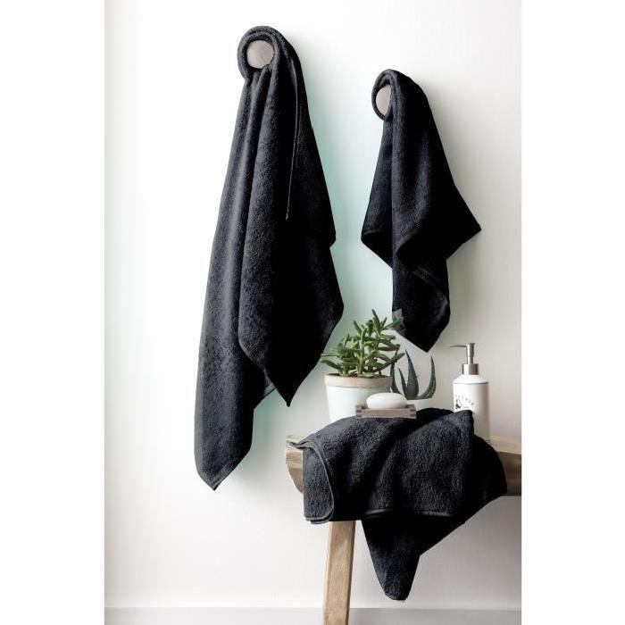 FINLANDEK Set de 2 Draps de douche 70x140 cm + 1 serviette de toilette 50x100 cm KYLPY noir