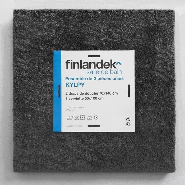 FINLANDEK Set de 2 Draps de douche 70x140 cm + 1 serviette de toilette 50x100 cm KYLPY noir