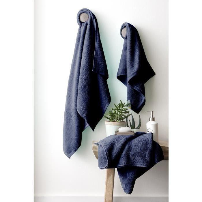 FINLANDEK Set de 2 Draps de douche 70x140 cm + 1 serviette de toilette 50x100 cm KYLPY bleu marine