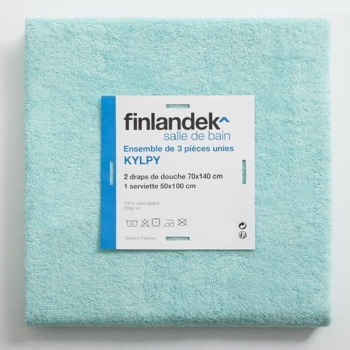 FINLANDEK Set de 2 Draps de douche 70x140 cm + 1 serviette de toilette 50x100 cm KYLPY vert menthe