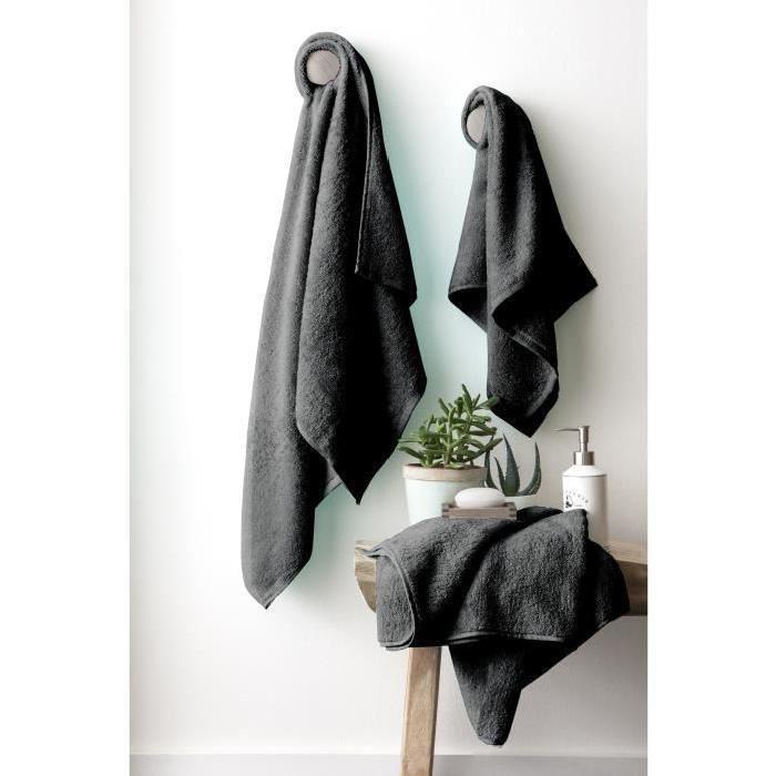 FINLANDEK Set de 2 Draps de douche 70x140 cm + 1 serviette de toilette 50x100 cm KYLPY anthracite