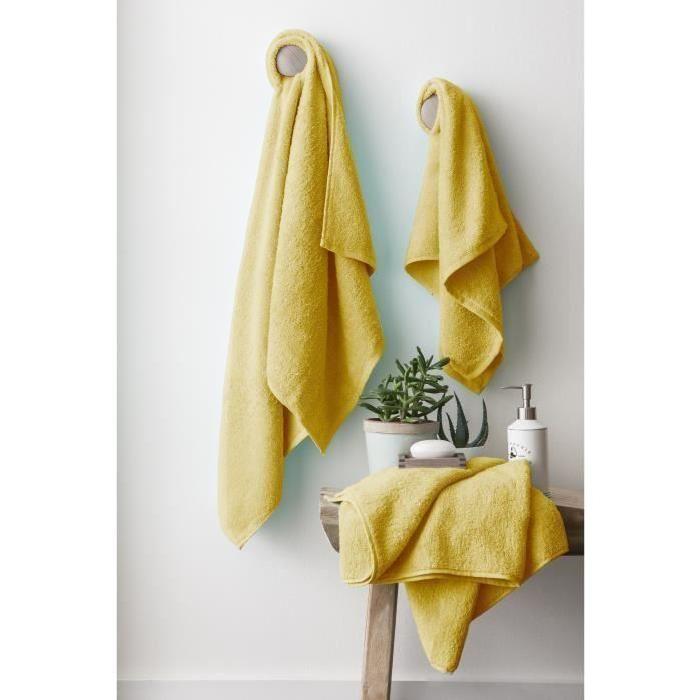 FINLANDEK Set de 2 Draps de douche 70x140 cm + 1 serviette de toilette 50x100 cm KYLPY jaune moutarde