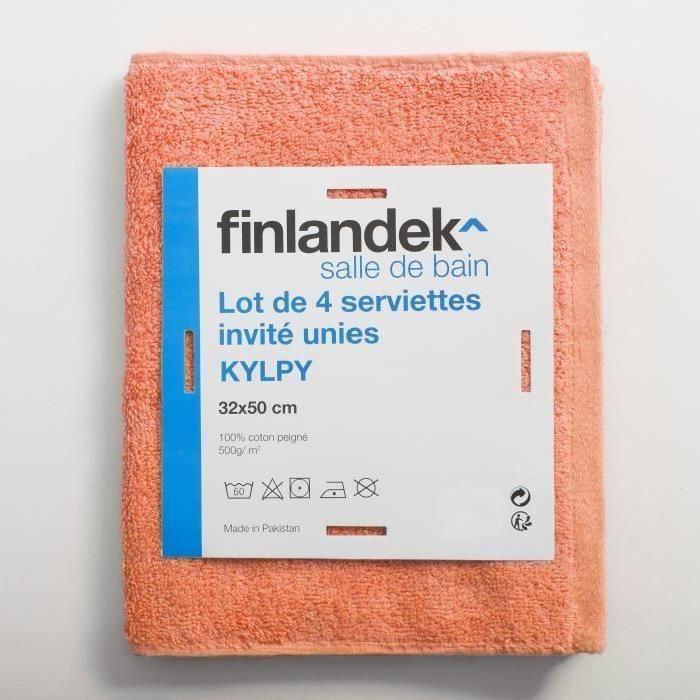 FINLANDEK Set de 4 Serviettes invités KYLPY 32x50 cm corail