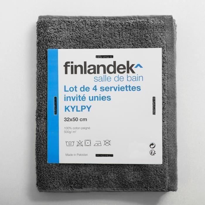 FINLANDEK Set de 4 Serviettes invités KYLPY 32x50 cm anthracite