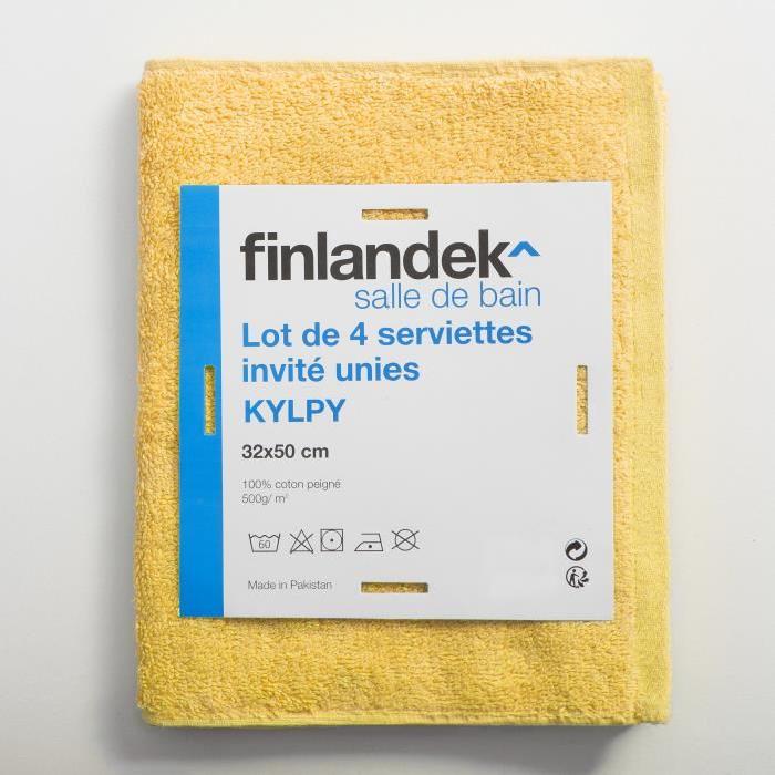 FINLANDEK Set de 4 Serviettes invités KYLPY 32x50 cm jaune moutarde