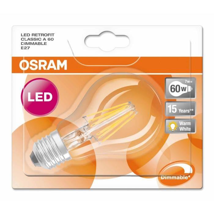 OSRAM Ampoule filament LED E27 7 W équivalent a 60 W blanc chaud dimmable variateur