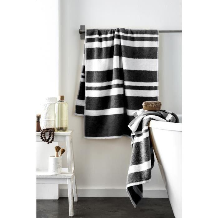 FINLANDEK Set de 2 Draps de douche KYLPY 70x140 cm rayures noir et blanc